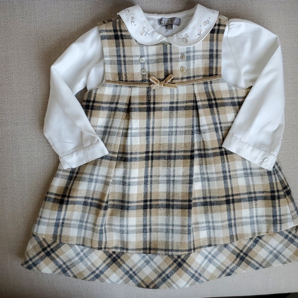 Mayoral Chic Plaid Beige Jumper with White Blouse